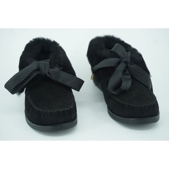 Tory Burch Aberdeen Genuine Rabbit Fur Trim Slipper Bootie Size 6 NIB Black Bow - Picture 7 of 11